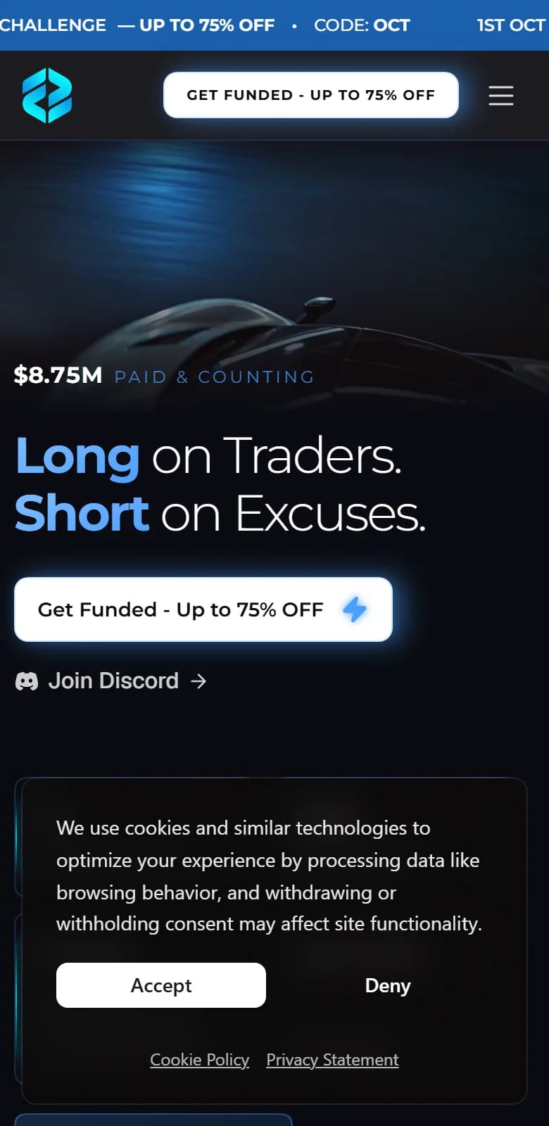 Funded Trader Markets live mobile application view